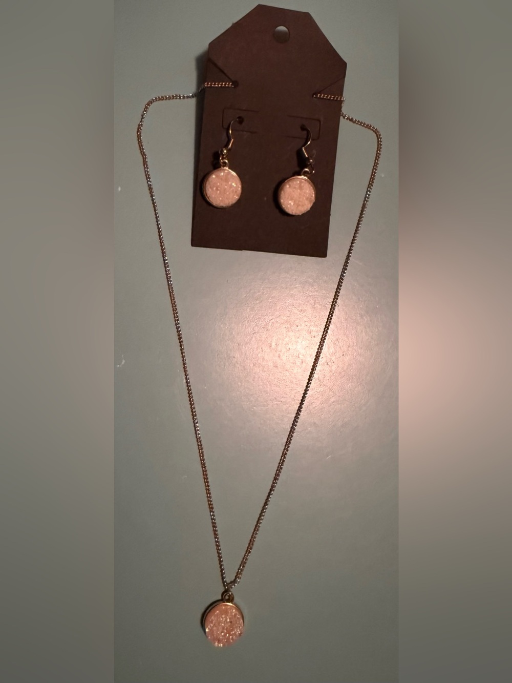 Gorgeous Gold Iridescent Real Opalite Druzy Pendant Necklace & Earring Set
